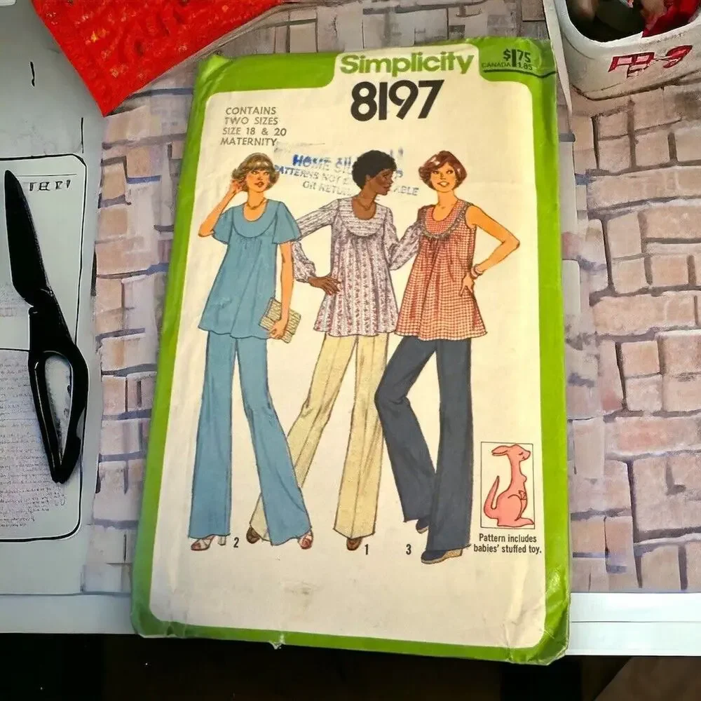 Simplicity 8197 Vintage Maternity Yoked Tunic Top Pants Stuffed Toy NEW UC 18 20
